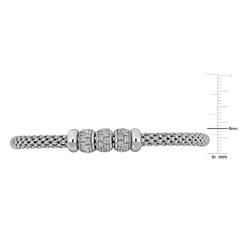 1/3ct TGW Cubic Zirconia Station Open Stretch Bombe Omega Bangle in Two-Tone Sterling Silver