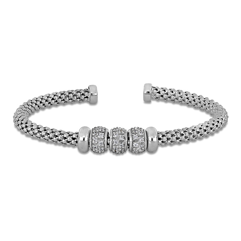 1/3ct TGW Cubic Zirconia Station Open Stretch Bombe Omega Bangle in Two-Tone Sterling Silver