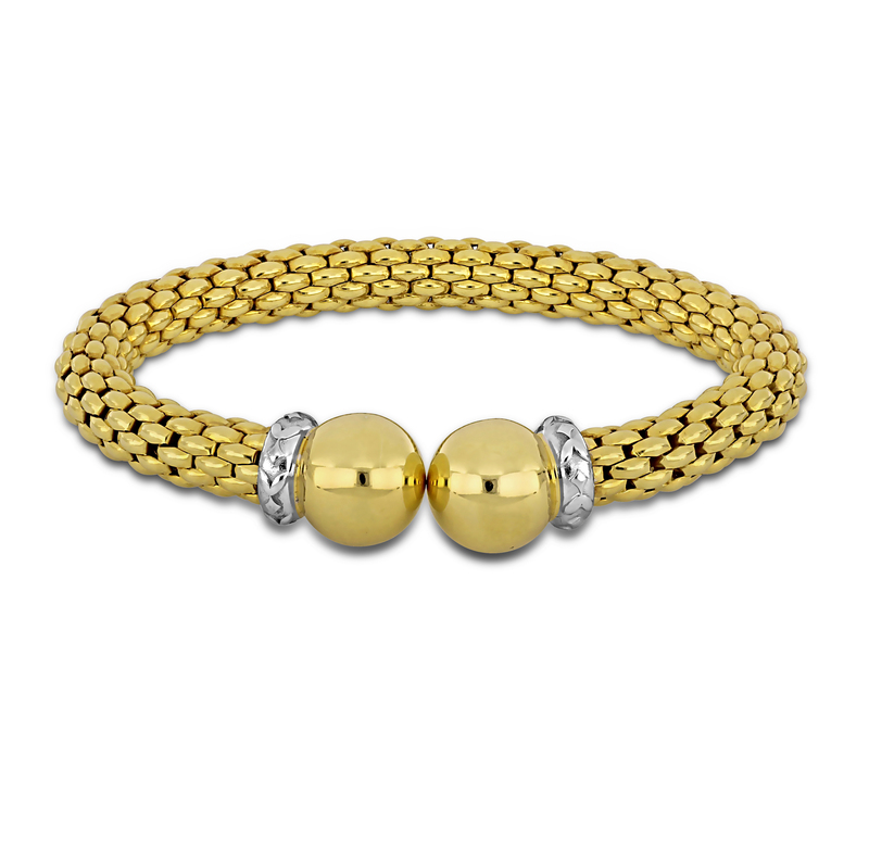 4/5ct TGW Red and White Cubic Zirconia Popcorn Open Stretch Bangle in Two-Tone Sterling Silver