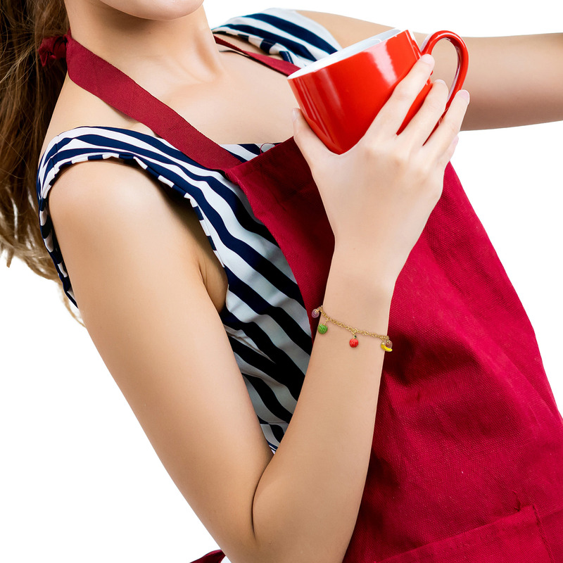 Silver Yellow Multi-Fruit Enamel 7.5 Bracelet in Yellow Plated Sterling Silver