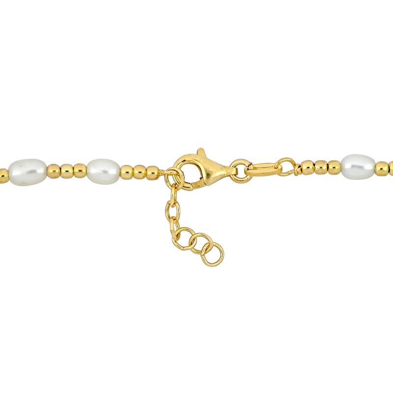 3.5-5 MM Cultured Freshwater Pearl and Bead Station Bracelet in Yellow Plated Sterling Silver