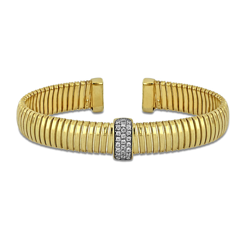 3/8ct TGW Green and Cubic Zirconia Popcorn Open Stretch Bangle in Two-Tone Sterling Silver