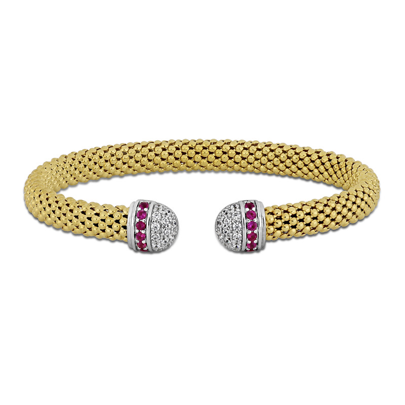 1/5ct TGW Cubic Zirconia and 10x8mm Composite Turquoise Omega Stretch Bangle in Yellow Plated Sterling Silver