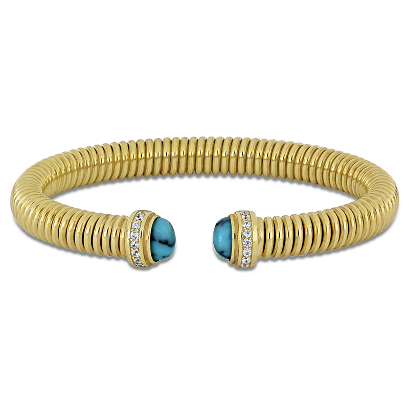 4 3/8ct TGW Cubic Zirconia Rectangular Cluster Open Stretch Omega Bangle in Two-Tone Sterling Silver