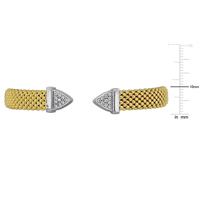 1/5ct TGW Cubic Zirconia Open Popcorn Stretch Bangle in Two-Tone Yellow and White Sterling Silver