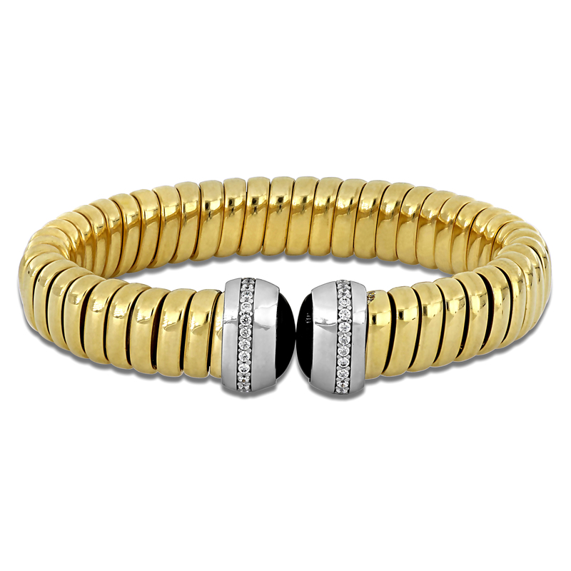 1 1/4ct TGW Red and White Cubic Zirconia Popcorn Open Stretch Bangle in Two-Tone Sterling Silver