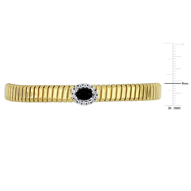 1/5ct TGW Cubic Zirconia and 12x11mm Composite Turquoise Omega Stretch Bangle in Yellow Plated Sterling Silver