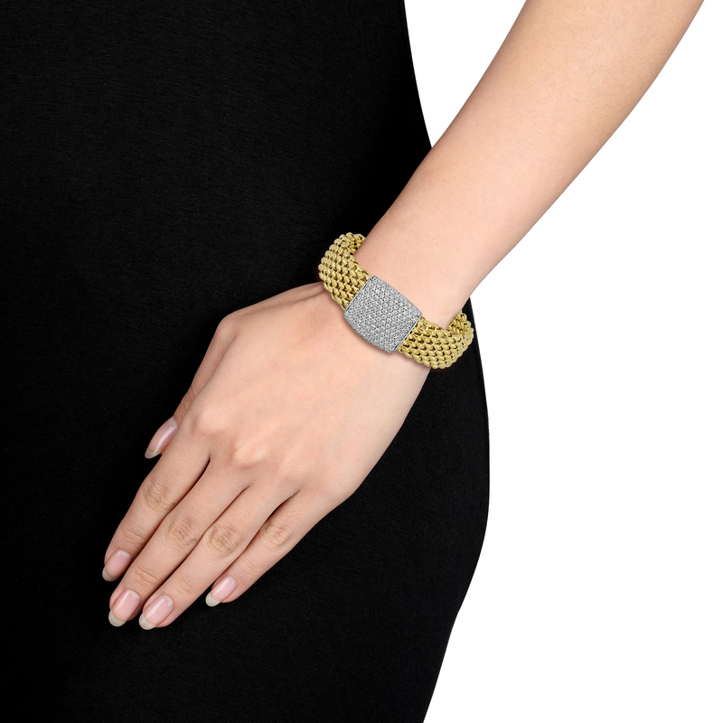 1 1/4ct TGW Green and White Cubic Zirconia Popcorn Open Stretch Bangle in Two-Tone Sterling Silver