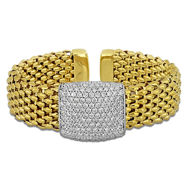 1 1/4ct TGW Green and White Cubic Zirconia Popcorn Open Stretch Bangle in Two-Tone Sterling Silver