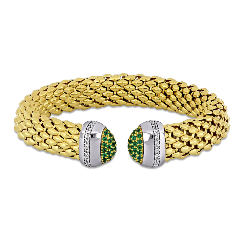 1/8ct TGW Cubic Zirconia and 4.5x6.5mm Composite Turquoise Omega Stretch Bangle in Two-Tone Sterling Silver