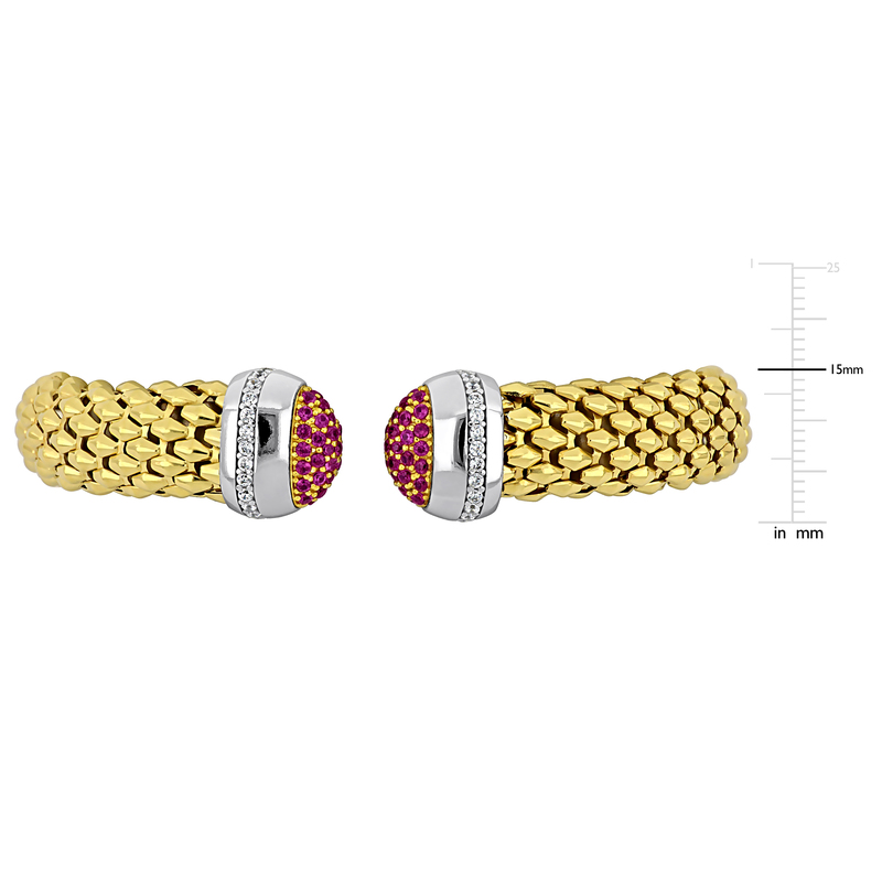 1/4ct TGW Cubic Zirconia and 1.5x5.5mm Black Onyx Omega Stretch Bangle in Two-Tone Sterling Silver