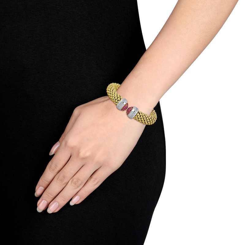 1/4ct TGW Cubic Zirconia and 1.5x5.5mm Black Onyx Omega Stretch Bangle in Two-Tone Sterling Silver