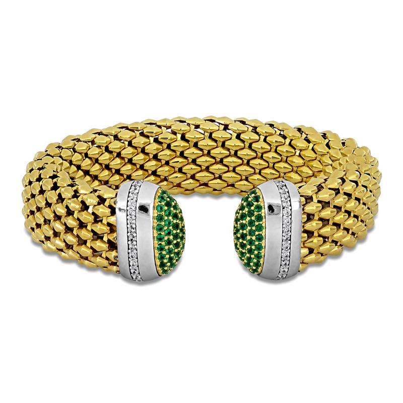 4/5ct TGW Blue and White Cubic Zirconia Popcorn Open Stretch Bangle in Two-Tone Sterling Silver