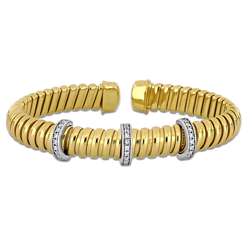 3/8ct TGW Cubic Zirconia Graduated Bypass Wrap Omega Stretch Bangle in Sterling Silver