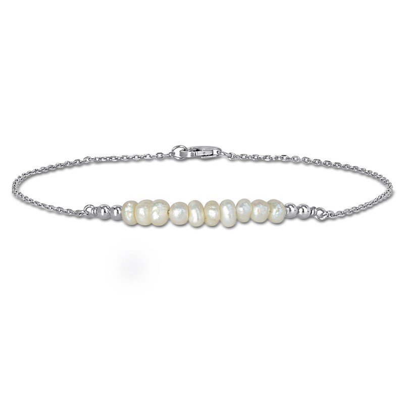 3.5-4mm Cultured Freshwater Pearl Bolo Bar Bracelet in Sterling Silver - 7.5 in + 1 ext