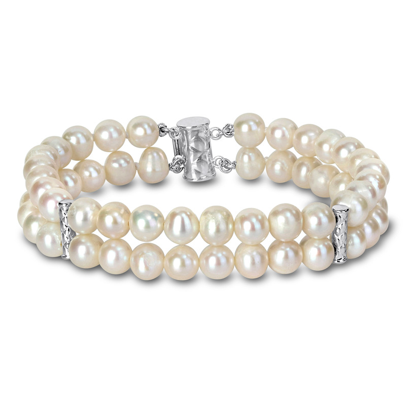 6-7mm Cultured Freshwater Pearl Double-Row Bracelet in Sterling Silver