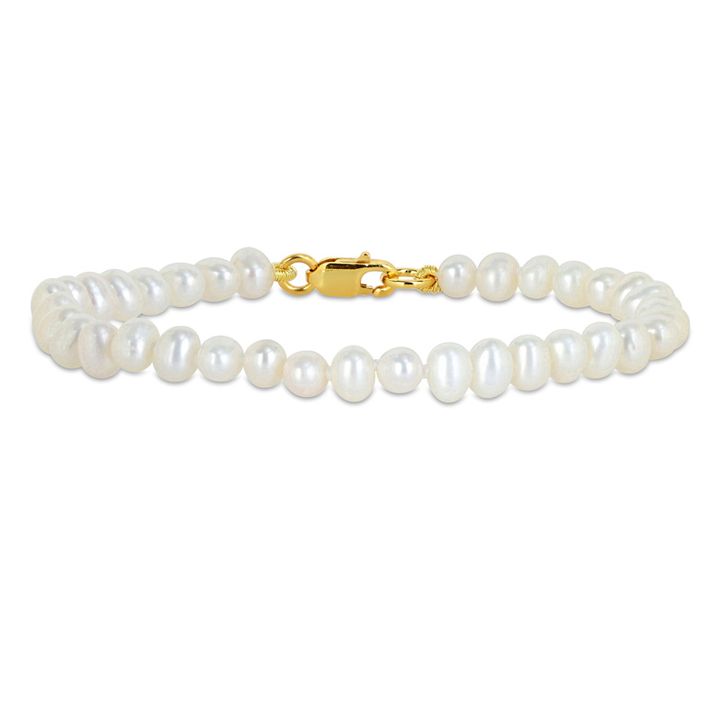 3-4mm Cultured Freshwater Pearl Bracelet with Yellow Plated Sterling Silver Clasp - 6 in