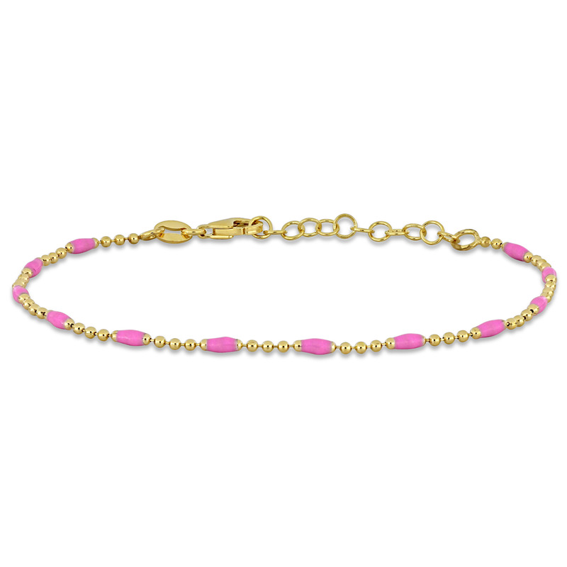 Pink Enamel 1.5mm Ball Link Bracelet in Sterling Silver - 6.5+1 in.