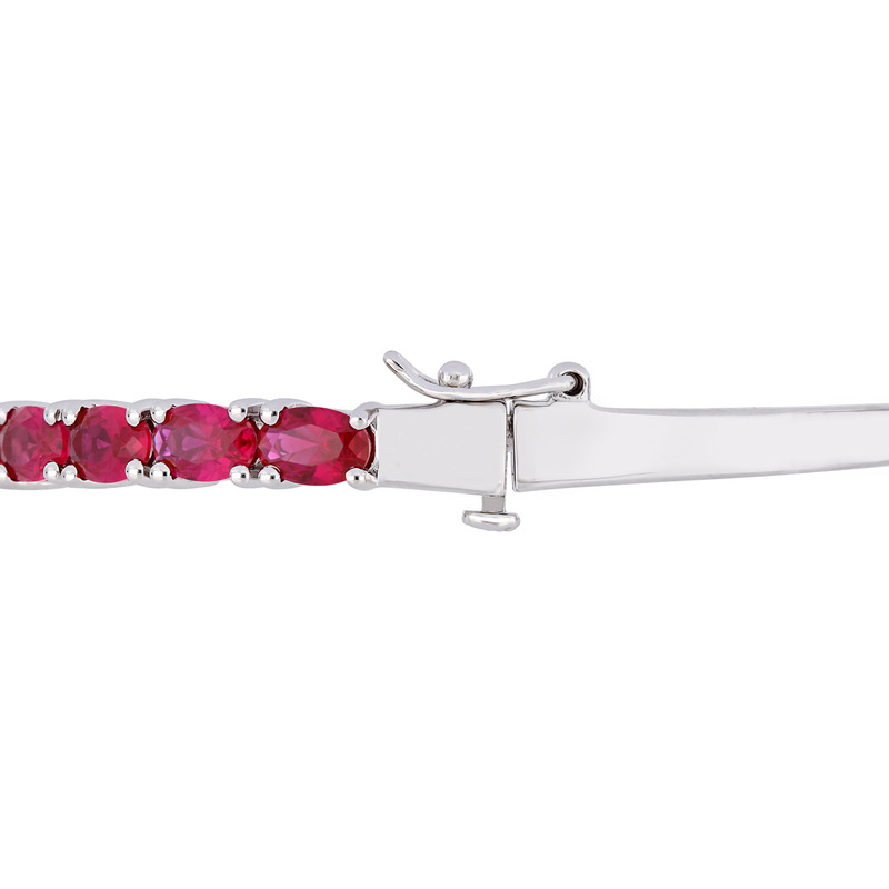 11 1/4 CT TGW Oval-Cut Created Ruby Bangle in Sterling Silver - 7 in.