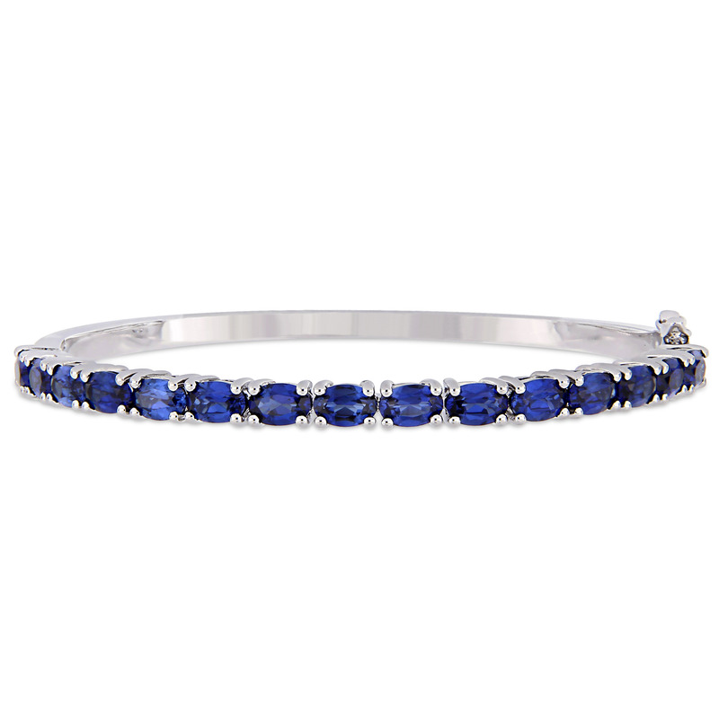 8 1/4 CT TGW Oval-Cut Created Blue Sapphire Bangle in Sterling Silver - 7 in.