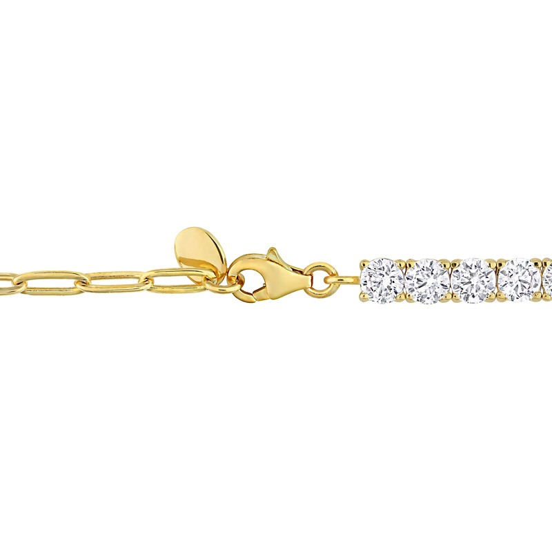 6 CT TGW Created White Sapphire Semi Tennis Link Chain Bracelet in Yellow Plated Sterling Silver