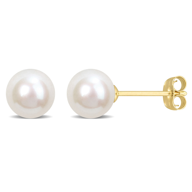 6 - 6.5 MM Cultured Freshwater Pearl Stud Earrings in 14k Yellow Gold