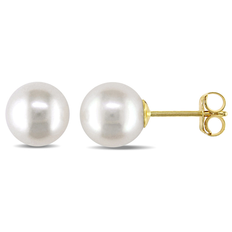 7 - 7.5 MM Cultured Freshwater Pearl Stud Earrings in 14k Yellow Gold