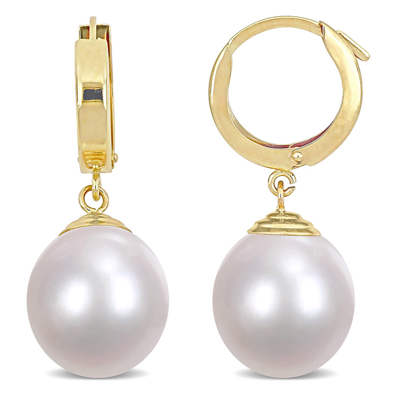 10-11 MM South Sea Cultured Pearl Huggie Drop Earrings in 14k Yellow Gold