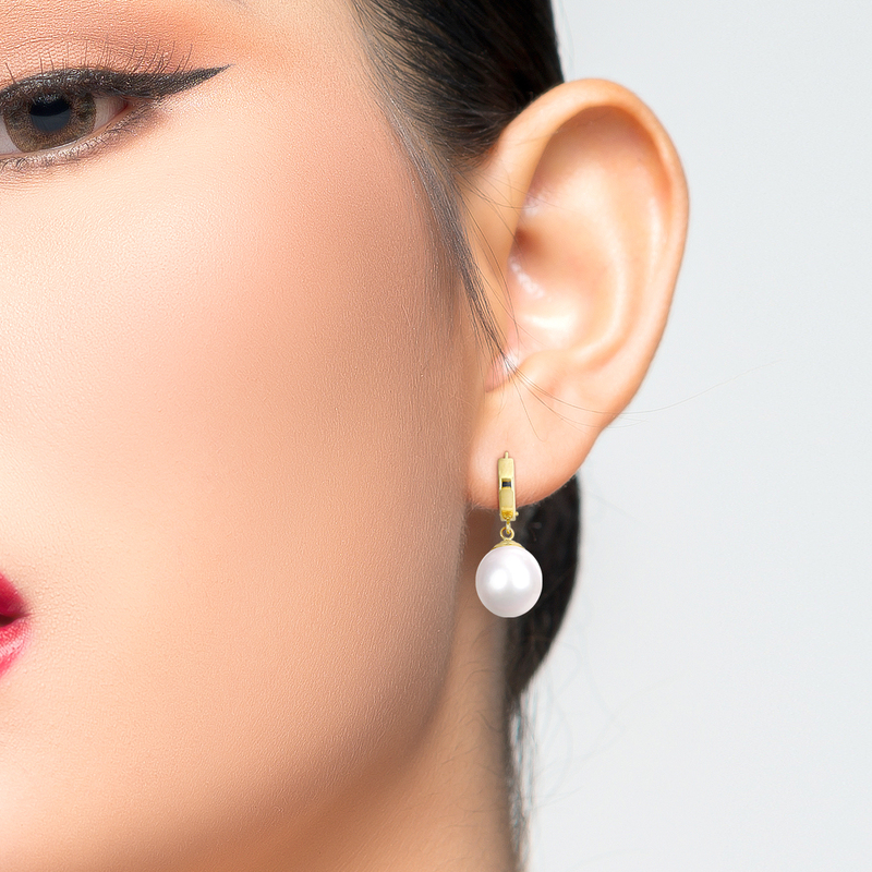 10-11 MM South Sea Cultured Pearl Huggie Drop Earrings in 14k Yellow Gold