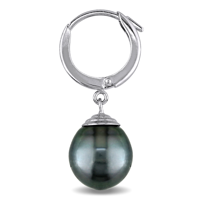 9 - 9.5 MM Tahitian Pearl Hinged Hoop Drop Earrings in 14k White Gold