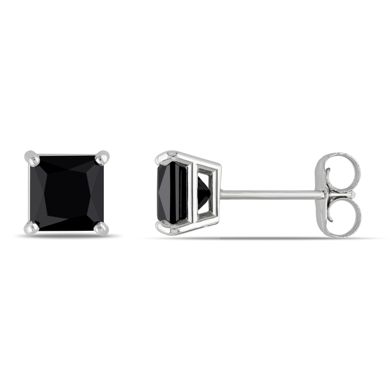 1 CT TW Black Princess Diamond Stud Earrings in 14k White Gold