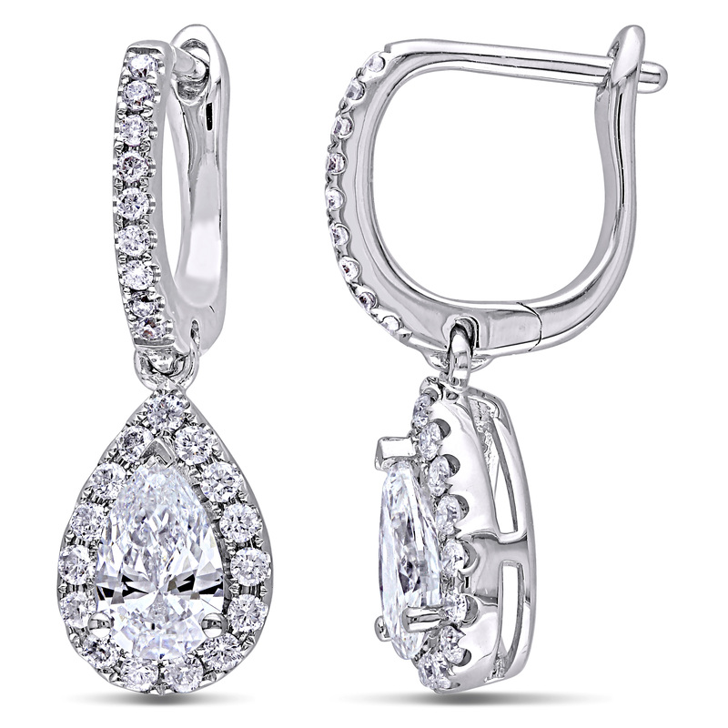 1 2/5 CT TW Pear Shaped Halo Diamond Leverback Earrings in 14k White Gold