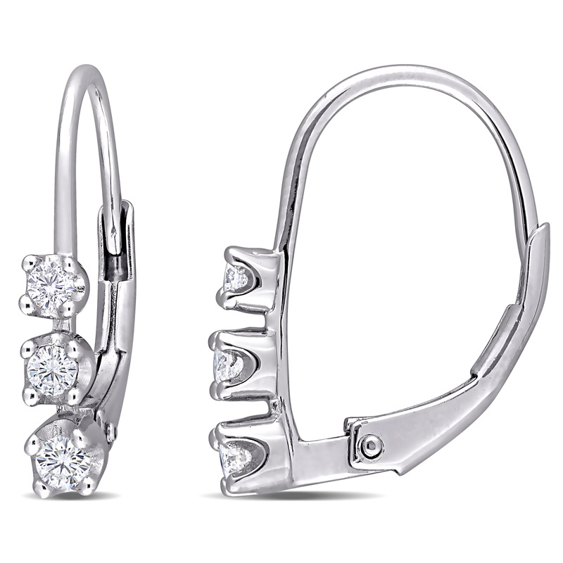 1/4 CT TW Diamond 3-Stone Leverback Earrings in Sterling Silver