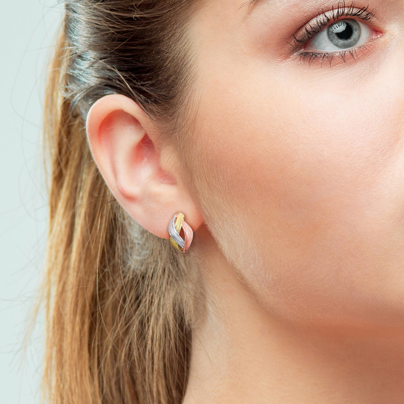Swirl Earrings in 3-Tone 18k Yellow, Rose and White Gold