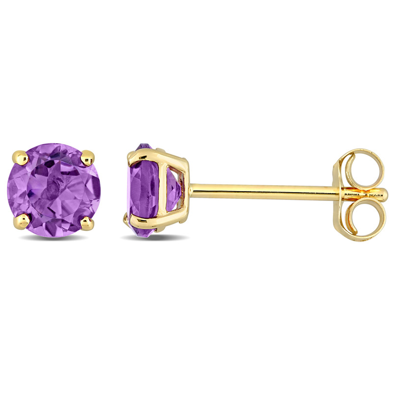4/5 CT TGW Amethyst Solitaire Stud Earrings in 14k Yellow Gold