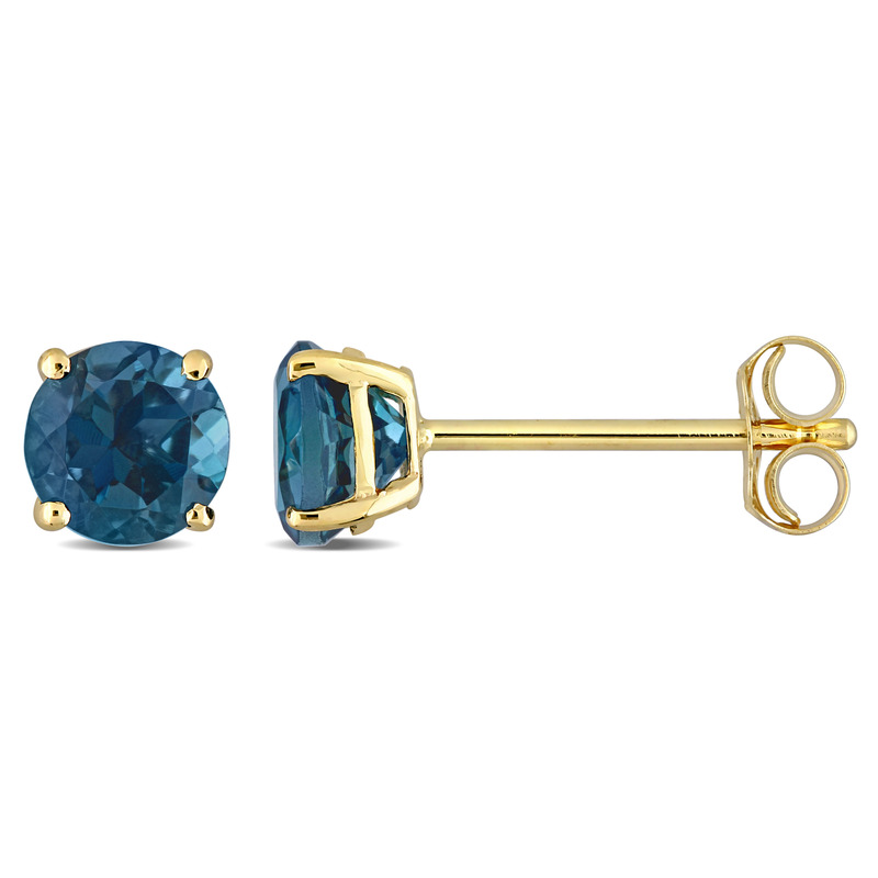 1 1/5 CT TGW London Blue Topaz Solitaire Stud Earrings in 14k Yellow Gold