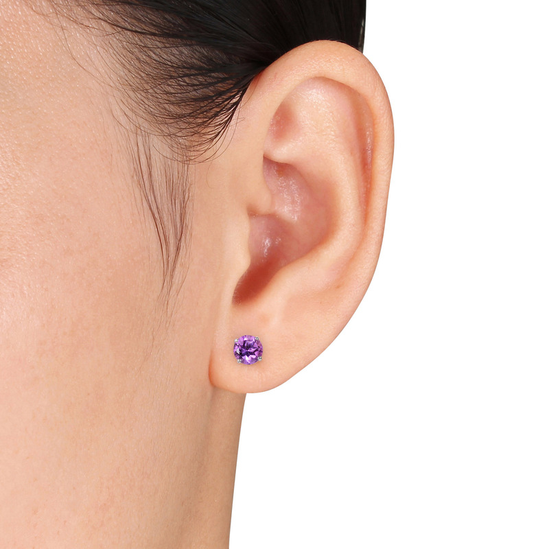 Amethyst Stud Earrings in 14k White Gold