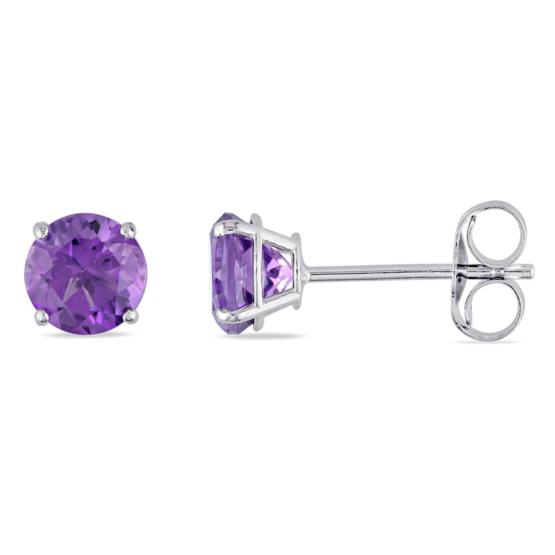 Amethyst Stud Earrings in 14k White Gold