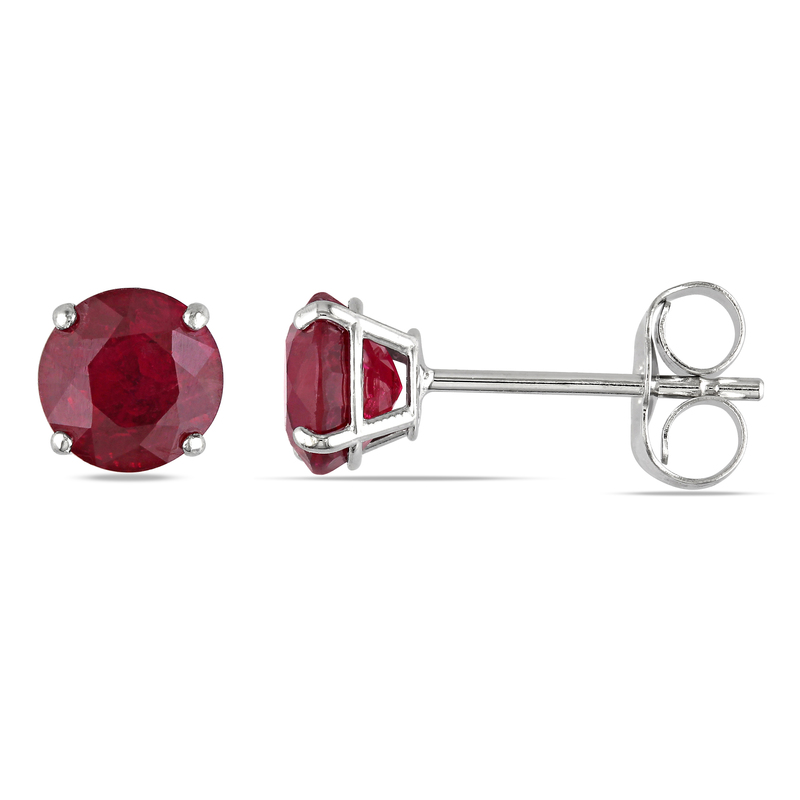 1 2/5 CT TGW Ruby Stud Earrings in 14k White Gold