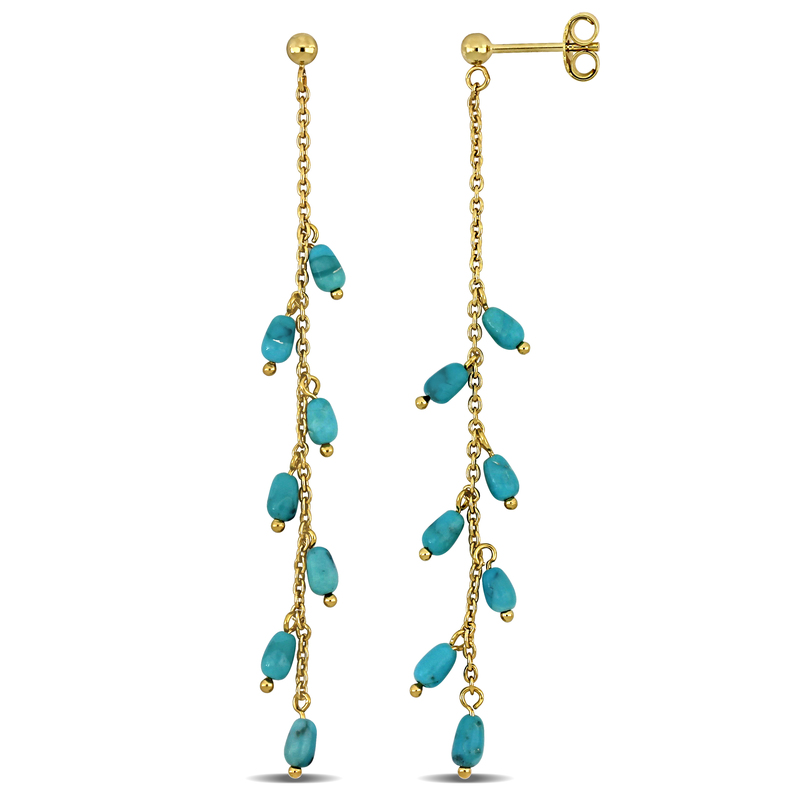 3 3/4ct TGW Composite Light Blue Turquoise Curb Link Chain Drop Earrings in Yellow Plated Sterling Silver