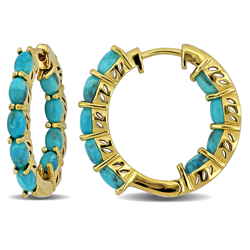 3 3/4ct TGW Composite Light Blue Turquoise Inside Outside Hoop Earrings in Yellow Plated Sterling Silver