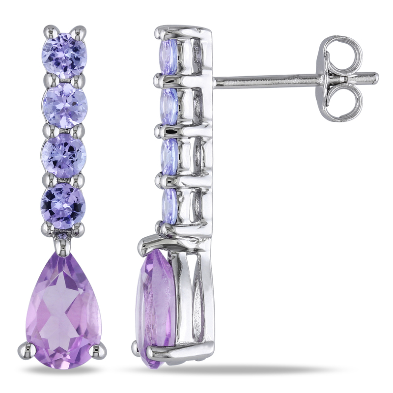 2 3/5 CT TGW Amethyst and Tanzanite Drop Earrings in Sterling Silver