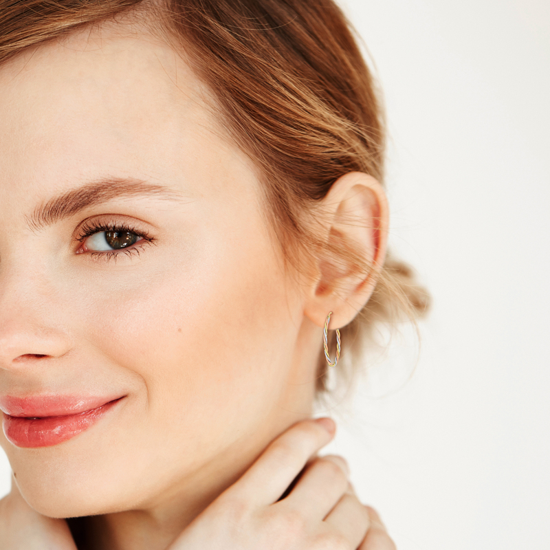 Twisted Hoop Earrings in 3-Tone 10k White, Yellow & Rose Gold