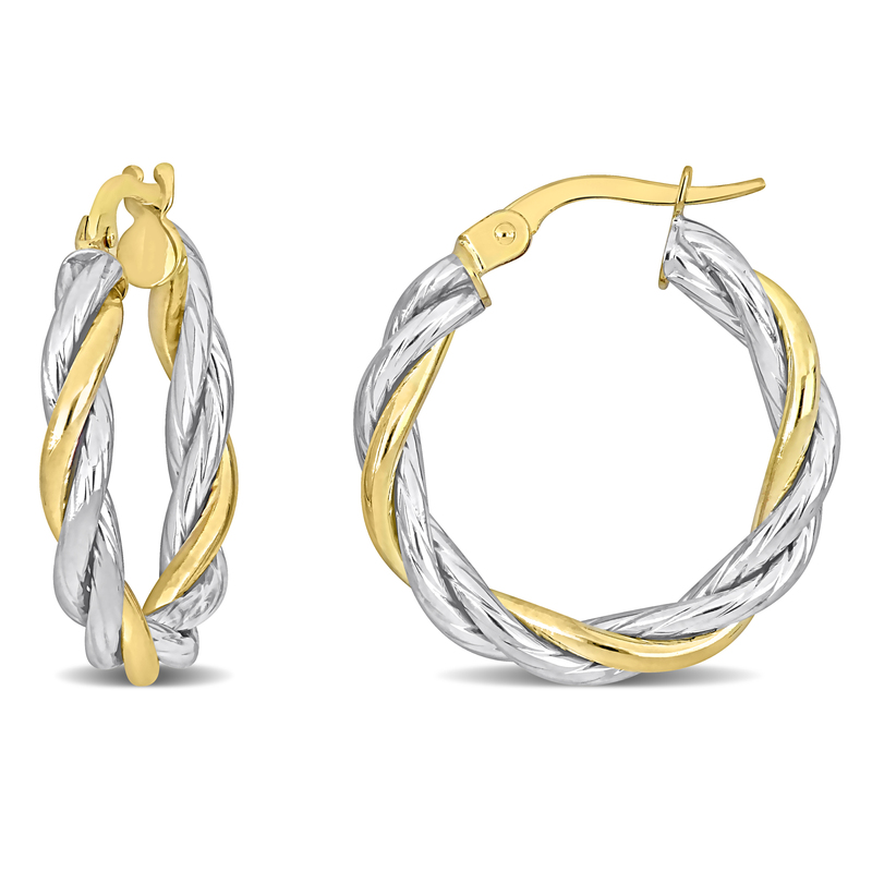 25 MM Twisted Hoop Earrings in 2-Tone 10k Yellow and White Gold