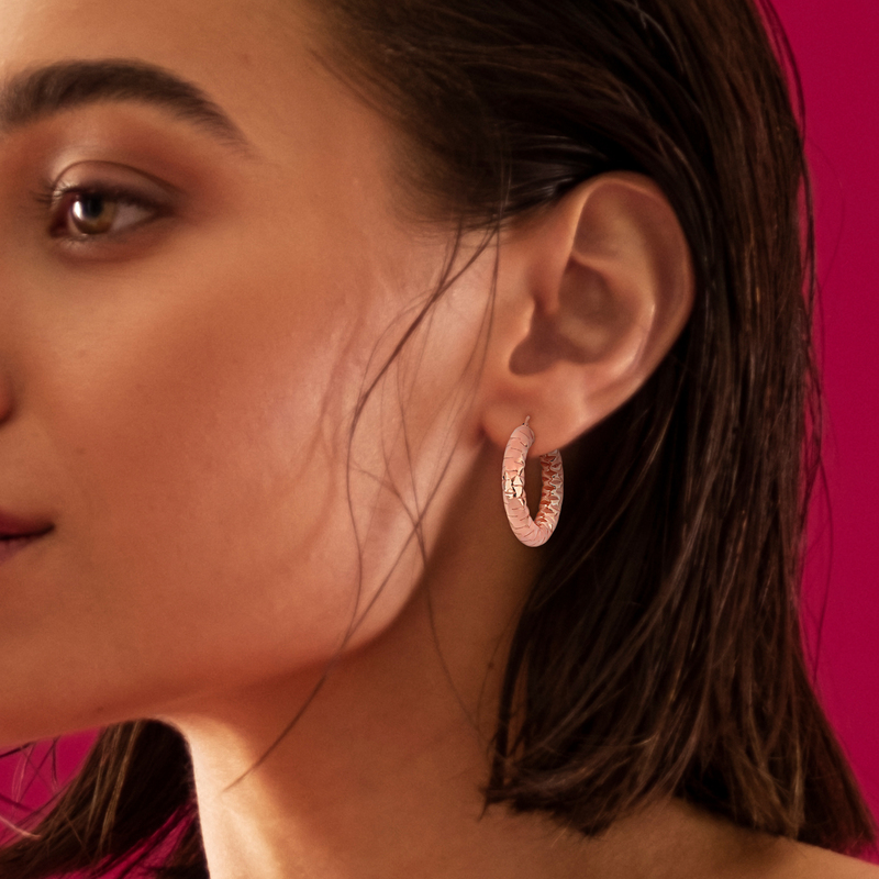 31.5 MM Diamond Cut Hoop Earrings in Rose Plated Sterling Silver