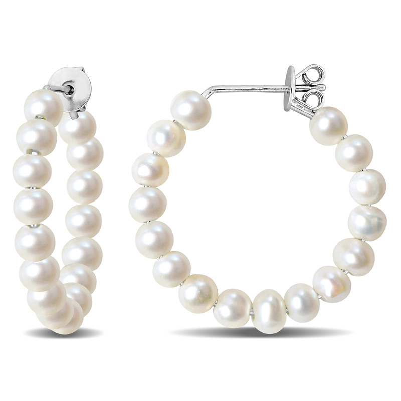 3.5-4.5mm Cultured Freshwater Pearl Hoop Earrings in Sterling Silver