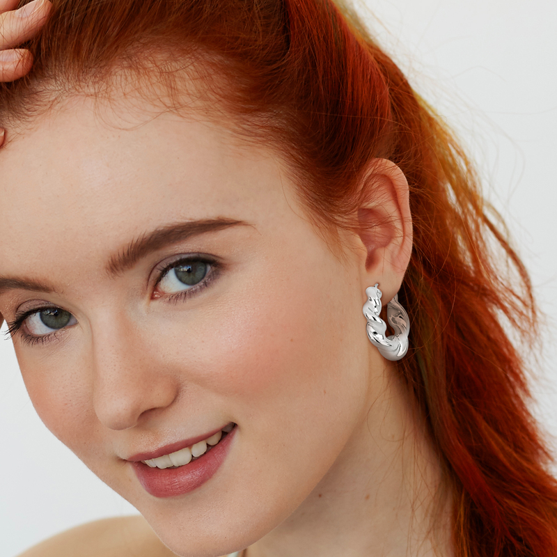 39.5 MM Twisted Hoop Earrings in Sterling Silver