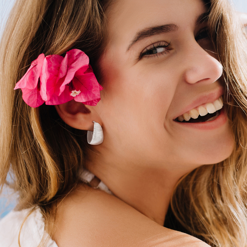 23 MM Textured Hoop Earrings in Sterling Silver