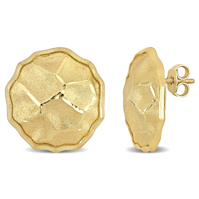 21 MM Ha MMered Disc Earrings in Yellow Plated Sterling Silver