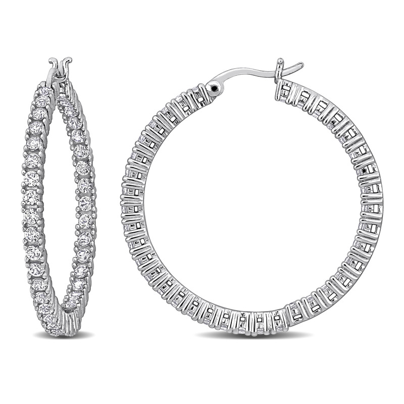 3 CT TGW Created White Sapphire Inside Outside Hoop Earrings in Sterling Silver